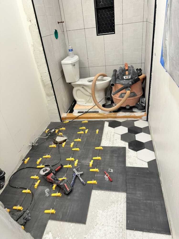 Bathroom Remodel with Black & White Hex Tile 3