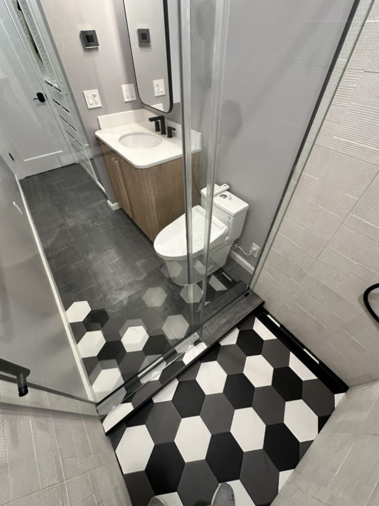 Bathroom Remodel with Black & White Hex Tile 2